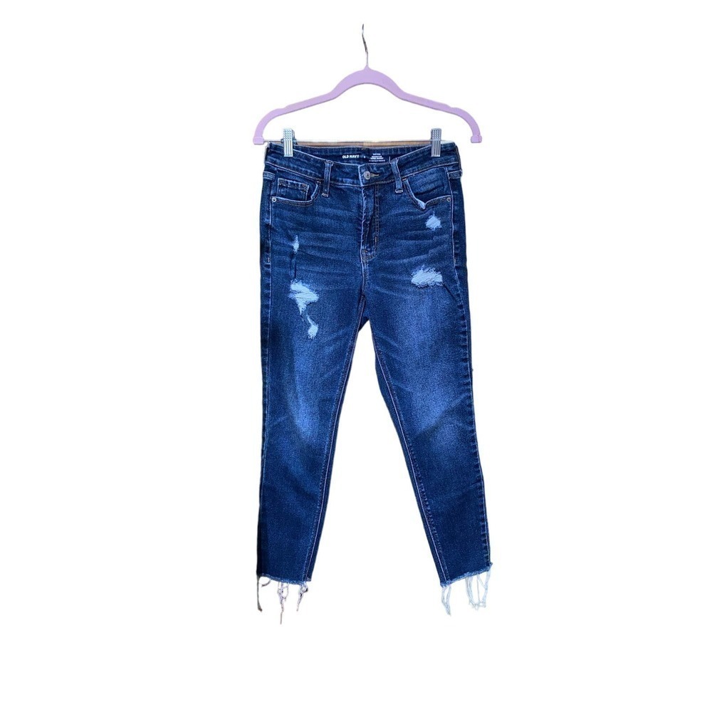 Old Navy High Rise Rockstar Super Skinny Jeans Women's 6 Blue‎ Raw Hem
